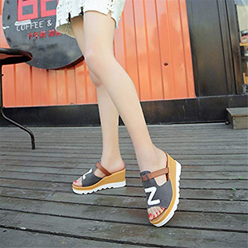 Verano de Color sólido Wedges Tacones Altos Mujeres Ante Casual Zapatillas de Pescado al Aire Libre Boca Playa Zapatos señora Outdoor Elegante madura Sandalias