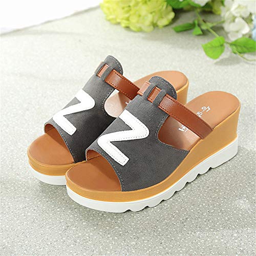 Verano de Color sólido Wedges Tacones Altos Mujeres Ante Casual Zapatillas de Pescado al Aire Libre Boca Playa Zapatos señora Outdoor Elegante madura Sandalias