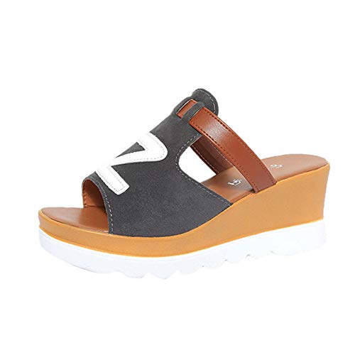 Verano de Color sólido Wedges Tacones Altos Mujeres Ante Casual Zapatillas de Pescado al Aire Libre Boca Playa Zapatos señora Outdoor Elegante madura Sandalias