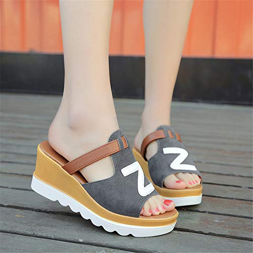 Verano de Color sólido Wedges Tacones Altos Mujeres Ante Casual Zapatillas de Pescado al Aire Libre Boca Playa Zapatos señora Outdoor Elegante madura Sandalias