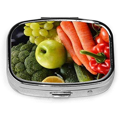 Verduras, caja de pastillas cuadrada plateada de moda personalizada, soporte para tableta de medicina, estuche organizador de cartera para bolsillo o monedero