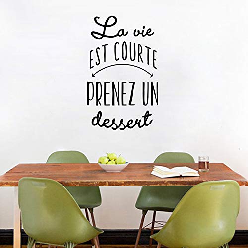 Versión francesa La vida es demasiado corta Tome un postre Vinilo Etiqueta de la pared Postre de la cocina Arte de la pared Calcomanías Mural panadería Tienda de decoración 87x56cm
