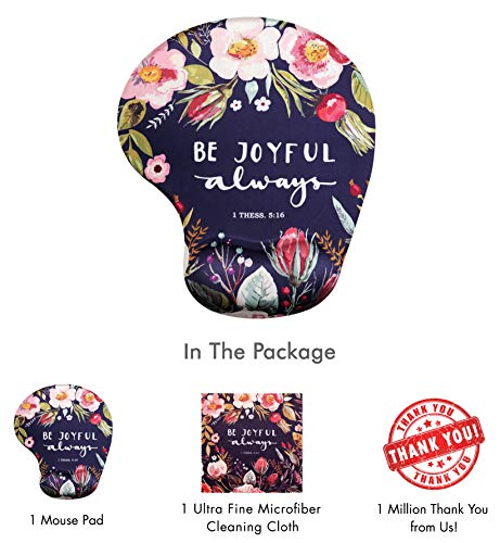 Versos de la Biblia Sea alegre Siempre diseño ergonómico Alfombrilla de ratón con soporte para la muñeca. Reposamanos en gel. Trapo de limpieza de microfibra a juego.