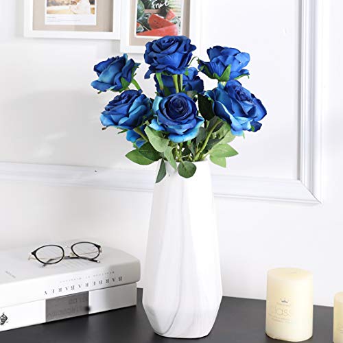 Veryhome 10 Piezas Artificial Seda Rosa Flores Falsas Ramos de Flores para La Decoración de La Boda Home Birthday Party Arrangment Jardín Decoración (Azul, Rosas florecientes)