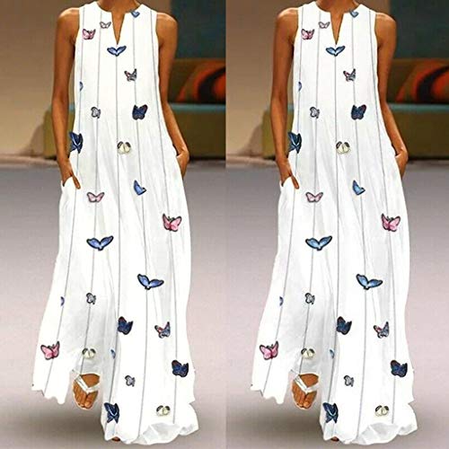 Vestido Estampado de Verano con Estampado de Mariposa a Rayas, sin Mangas, Diario Vintage de Mujer Vestido Casual Slim Vestido de Citas Fiesta para Noche Vestido de Novia Fiesta o cóctel Boda