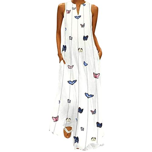 Vestido Estampado de Verano con Estampado de Mariposa a Rayas, sin Mangas, Diario Vintage de Mujer Vestido Casual Slim Vestido de Citas Fiesta para Noche Vestido de Novia Fiesta o cóctel Boda