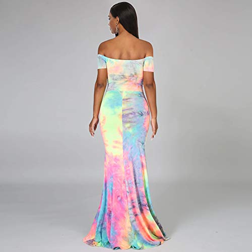 Vestido largo de trineo para mujer, tulipan, de tinte, cuello abierto, para fiesta, cóctel, bar, baile multicolor 32
