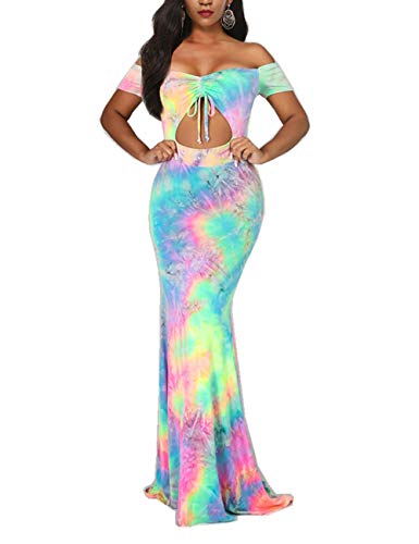 Vestido largo de trineo para mujer, tulipan, de tinte, cuello abierto, para fiesta, cóctel, bar, baile multicolor 32
