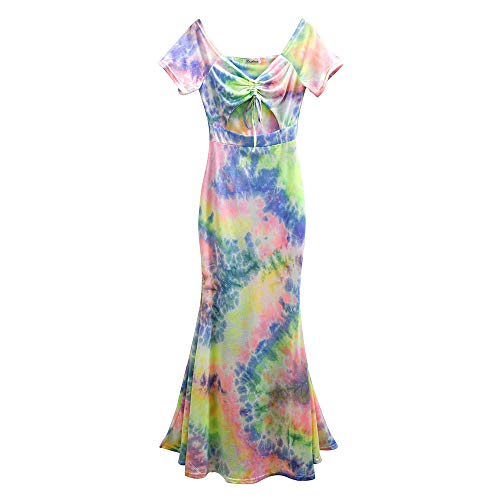 Vestido largo de trineo para mujer, tulipan, de tinte, cuello abierto, para fiesta, cóctel, bar, baile multicolor 32
