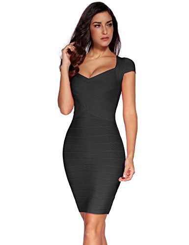 Vestido Shownice, para mujer, de manga corta, cuello cuadrado, tipo bandage Negro negro Large