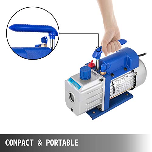 VEVOR Bomba de Vacío 4CFM1/3HP Bomba de Vacío para Aire Acondicionado Bomba de Vacío Coche con 3 Mangueras A/C para Aire Acondicionado Doméstico, Mantenimiento de Automóviles, Envasado al Vacío