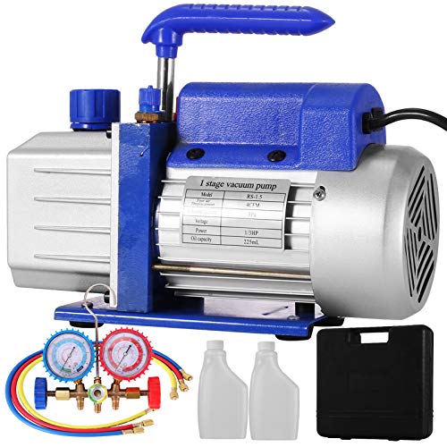VEVOR Bomba de Vacío 4CFM1/3HP Bomba de Vacío para Aire Acondicionado Bomba de Vacío Coche con 3 Mangueras A/C para Aire Acondicionado Doméstico, Mantenimiento de Automóviles, Envasado al Vacío