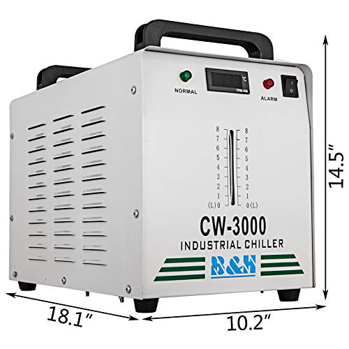 VEVOR Enfriador de Agua Industrial de Termólisis para Máquinas de Grabado CNC/Láser 60 W / 80 W 220 V 60 Hz CW-3000, Tanque Enfriador de Agua Termólisis 9 L, Enfriador de Agua Industrial 10 m