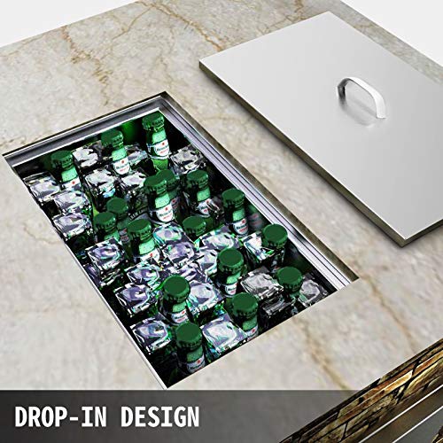 VEVOR Hielera de Acero Inoxidable, 50 QT, Cubitera para Hielo de Acero Inoxidable con Doble Pared, 20,6"x13,6"x12,6", Cubo de Hielo Aislado con Tapa, para Bar en el Hogar, Cerveza Fría, Champán y Vino