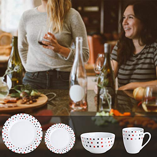 VEWEET ADA Juego de Vajilla 16 Piezas con 4 Platos Llanos, 4 Platos de Postre, 4 Cuenco de Cereal y 4 Tazas para 4 Personas