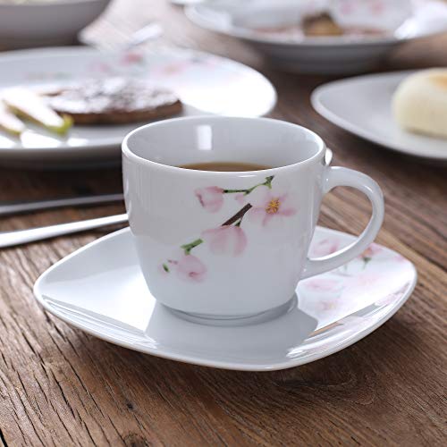VEWEET Annie 30 Piezas Vajillas de Porcelana Juegos con 6 Taza 175 ml, 6 Platillo, 6 Platos, 6 Platos de Postre y 6 Platos Hondos para 6 Personas