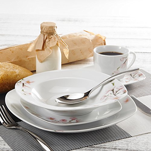 VEWEET Annie 30 Piezas Vajillas de Porcelana Juegos con 6 Taza 175 ml, 6 Platillo, 6 Platos, 6 Platos de Postre y 6 Platos Hondos para 6 Personas