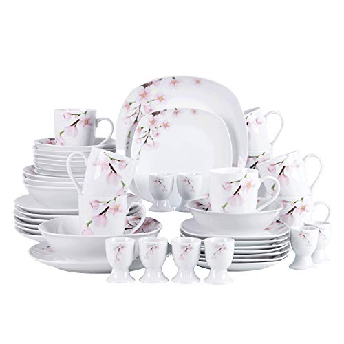 VEWEET Annie Juego de Vajilla 44 Piezas con 8 Platos Llanos, 8 Platos de Postre, 8 Tazas, 8 Cuenco, 8 Hueveras Platillos y 4 Ensaladera