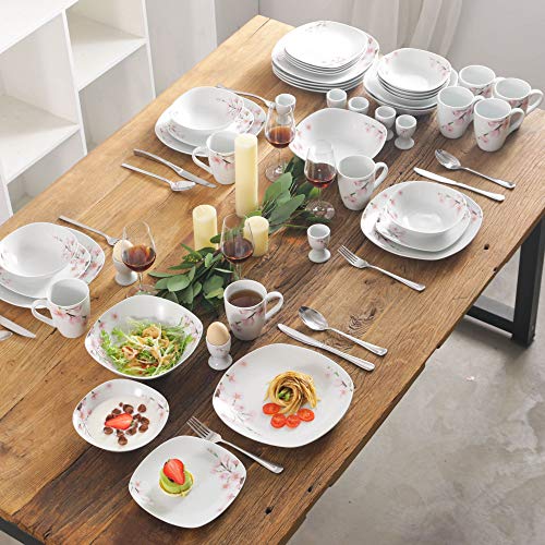 VEWEET Annie Juego de Vajilla 44 Piezas con 8 Platos Llanos, 8 Platos de Postre, 8 Tazas, 8 Cuenco, 8 Hueveras Platillos y 4 Ensaladera