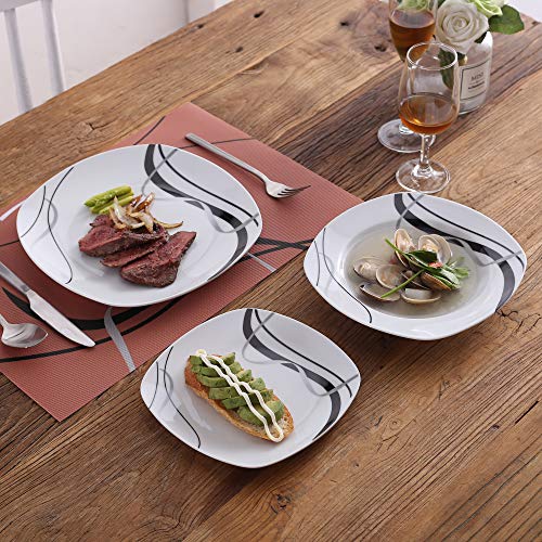 VEWEET Fiona 36 Piezas Juegos de Vajillas de Porcelana con 12 Platos, 12 Platos Hondos y 12 Plato de Postre para 12 Personas