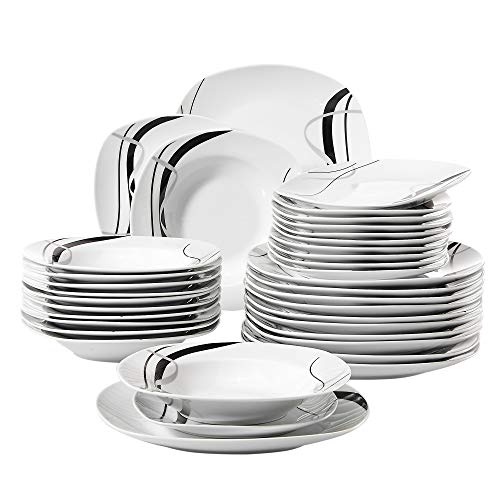 VEWEET Fiona 36 Piezas Juegos de Vajillas de Porcelana con 12 Platos, 12 Platos Hondos y 12 Plato de Postre para 12 Personas