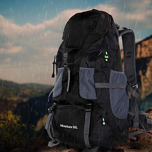 VGEBY1 Bolsa de Trekking de 50L, Mochila Deportiva a Prueba de Agua Senderismo Mountaintop Moto MTB Ski Unisex Mochila(Negro)