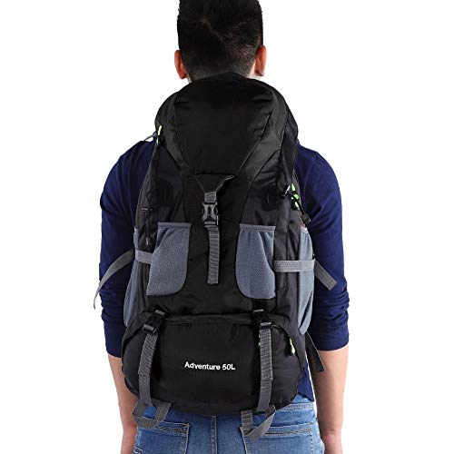 VGEBY1 Bolsa de Trekking de 50L, Mochila Deportiva a Prueba de Agua Senderismo Mountaintop Moto MTB Ski Unisex Mochila(Negro)