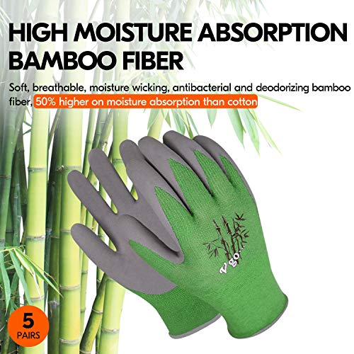 Vgo 5-Pares Guantes de Trabajo de Bambú para Jardineria, Pesca, Almejas, Trabajos de Restauración (Talla M, Verde, RB6026)