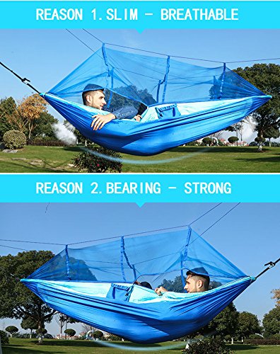 Viaje y Camping Hamaca, Mosquitero Hamaca Ultra Ligera para Viaje y Camping Nylon Portátil Paracaídas Secado Rápido para Excursión Jardín 110"(L) x 59"(W)