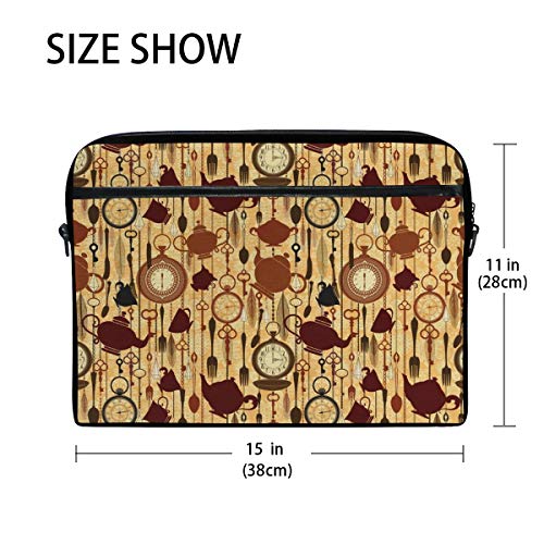VICAFUCI Nuevo Bolso para portátil de 15-15.4 Pulgadas,Artículos para la Hora del Desayuno Taza de té Tenedores Cucharas Cadena Juntos Estilo Victoriano Imprimir