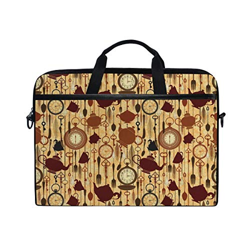 VICAFUCI Nuevo Bolso para portátil de 15-15.4 Pulgadas,Artículos para la Hora del Desayuno Taza de té Tenedores Cucharas Cadena Juntos Estilo Victoriano Imprimir