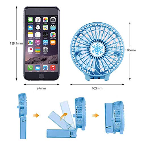 Victoper Mini Ventilador de Mano Portátil, Ventilador USB Portátil Plegable de Sobremesa 3 velocidades con 2600mAh Batería Recargable para Oficina/hogar/Exterior/C amping/Cochecito, etc (Azul)