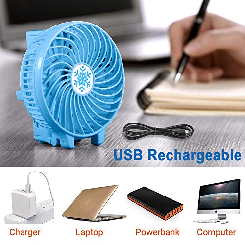 Victoper Mini Ventilador de Mano Portátil, Ventilador USB Portátil Plegable de Sobremesa 3 velocidades con 2600mAh Batería Recargable para Oficina/hogar/Exterior/C amping/Cochecito, etc (Azul)