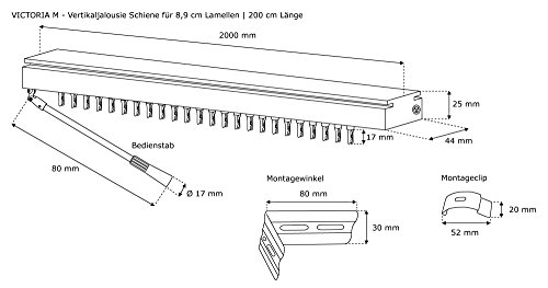 Victoria M. Rieles para Cortina de Lamas Verticales, para 8,9cm Lamas | 200cm Longitud, Blanco