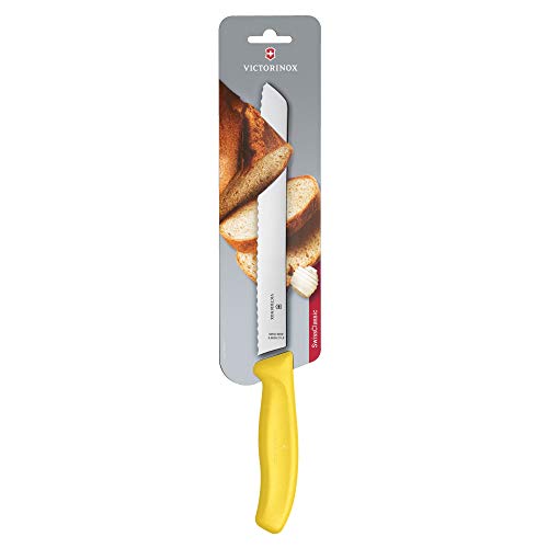 Victorinox Küchenmesser Swissclassic Brotmesser Wellenschliff Cuchillo Pan C/Sierra, 21 CM BLIST 6.8636.21L8B, Acero Inoxidable, Amarillo-Amarillo