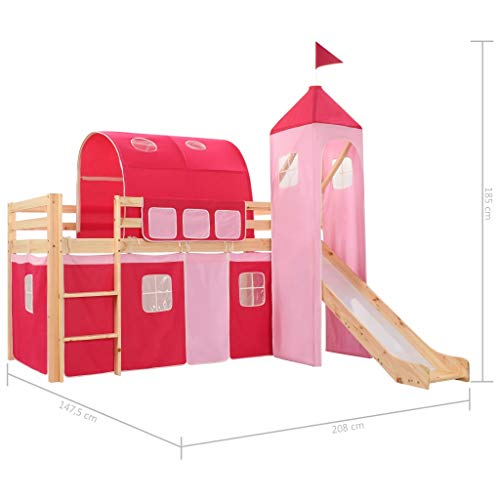 vidaXL Cama Alta para Niños Tobogán y Escalera Madera Pino 97x208 cm Somier Mueble Mobiliario Dormitorio Habitación Infantil Hogar