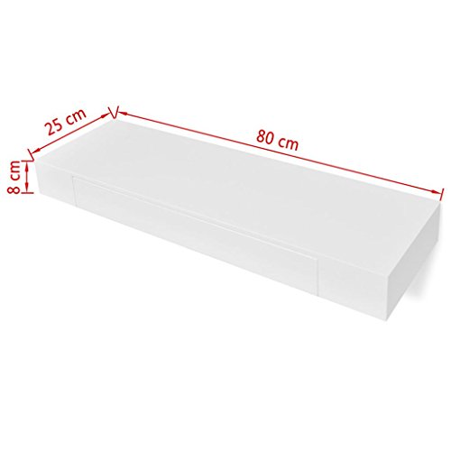 vidaXL Estantería suspendida de Tablero MDF Blanco con un cajón para Libros/DVDs