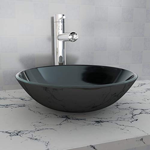 vidaXL Lavabo 42 cm Negro Lavatorio Lavamanos Lavadero Grifo Fregadero Baño
