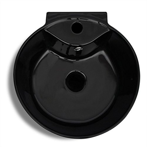 vidaXL Lavabo de Pie Redondo Agujero Grifo Desagüe Cerámica Negro Lavamanos
