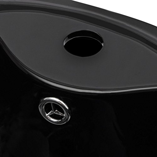 vidaXL Lavabo de Pie Redondo Agujero Grifo Desagüe Cerámica Negro Lavamanos