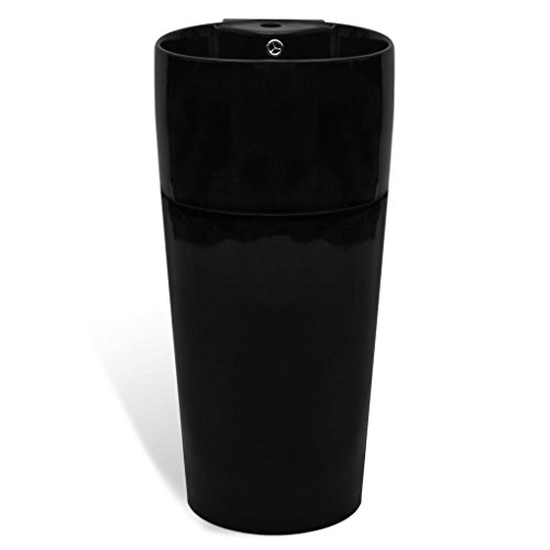 vidaXL Lavabo de Pie Redondo Agujero Grifo Desagüe Cerámica Negro Lavamanos