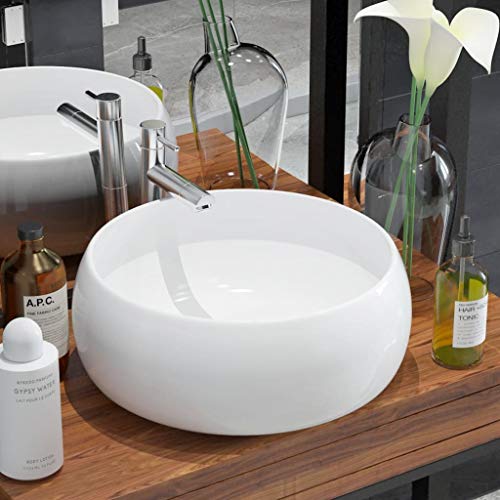 vidaXL Lavabo Redondo Moderno de Cerámica Blanco Lavamanos Cuarto de Baño Aseo