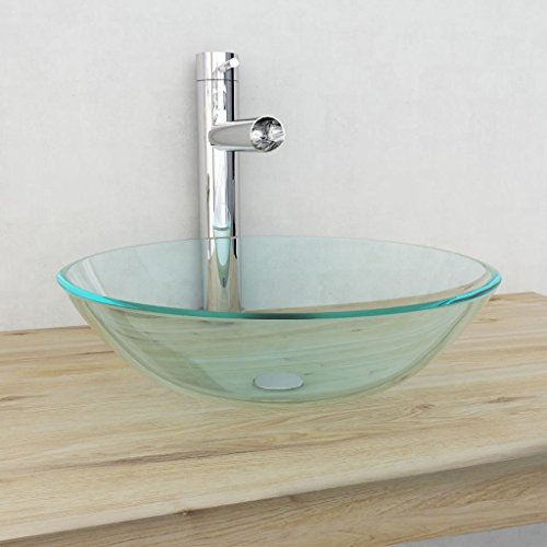 vidaXL Lavabo Transparente de Vidrio Templado 42 cm Lavamanos de Baño Tocador