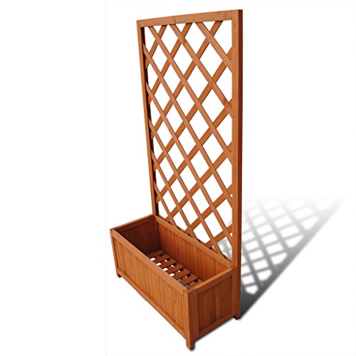 vidaXL Madera Maciza Jardinera con Enrejado Marrón 70x30x145 cm Macetero Patio
