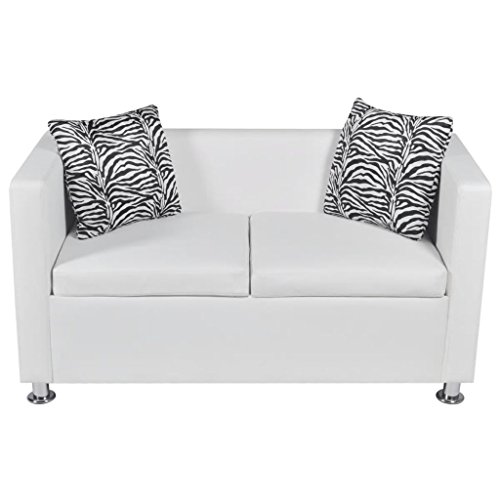 vidaXL Sofá Moderno de 2 Plazas Cuero Artificial Blanco Sillón de Salón Casa
