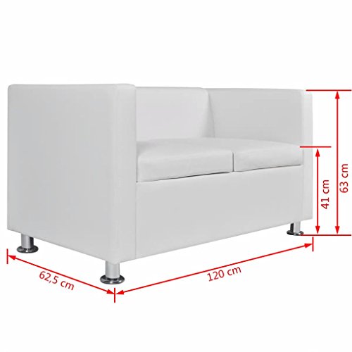 vidaXL Sofá Moderno de 2 Plazas Cuero Artificial Blanco Sillón de Salón Casa