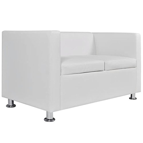 vidaXL Sofá Moderno de 2 Plazas Cuero Artificial Blanco Sillón de Salón Casa