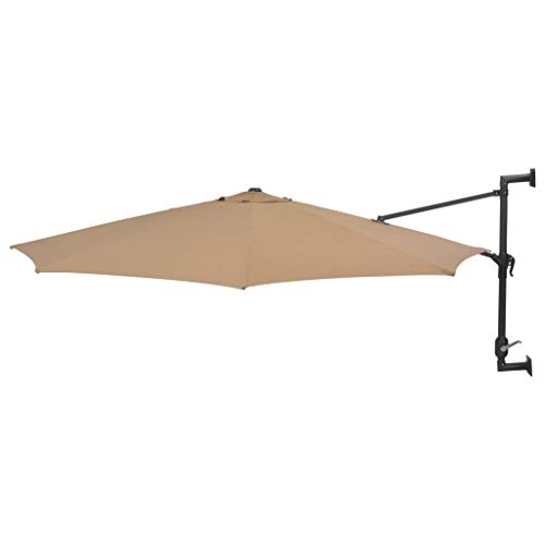 vidaXL Sombrilla Pared Barra Metal 300 cm Gris Topo Parasol Paraguas Mueble