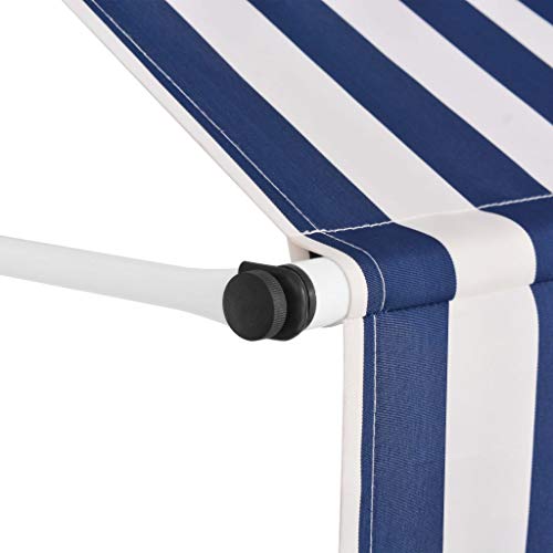 vidaXL Toldo Manual Retráctil 200 cm Azul y Blanco Parasol Sombrilla Cubierta