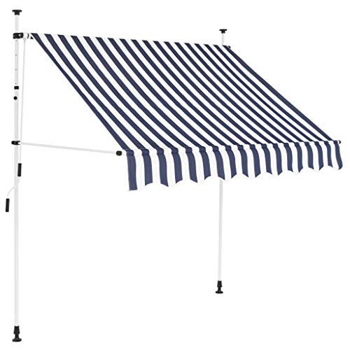 vidaXL Toldo Manual Retráctil 200 cm Azul y Blanco Parasol Sombrilla Cubierta